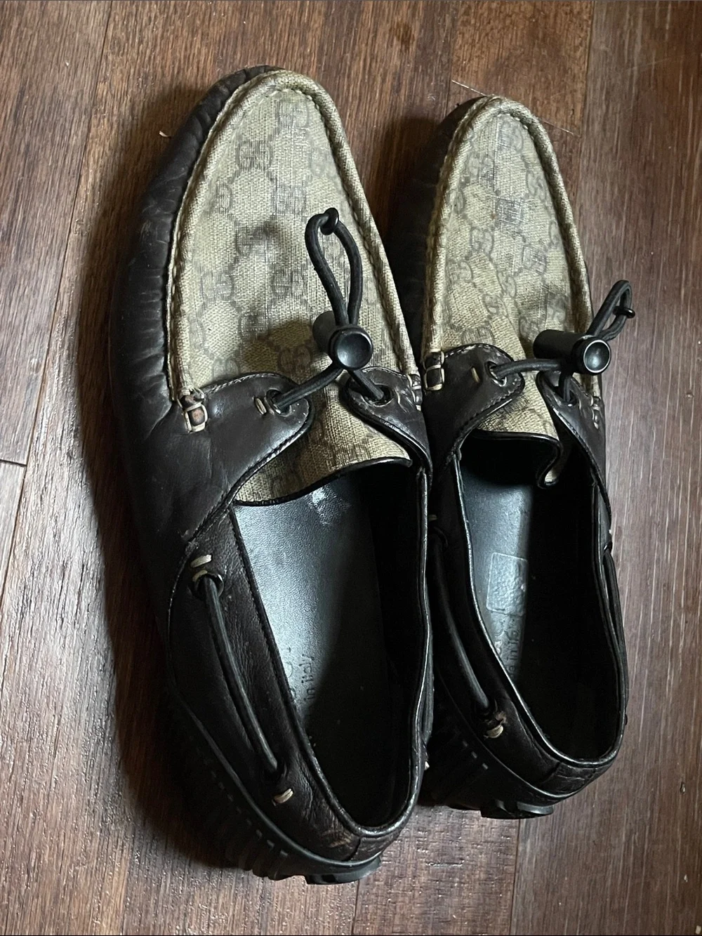 Gucci Brown Canvas & Dark Brown Leather Men’s Slip-On Loafers